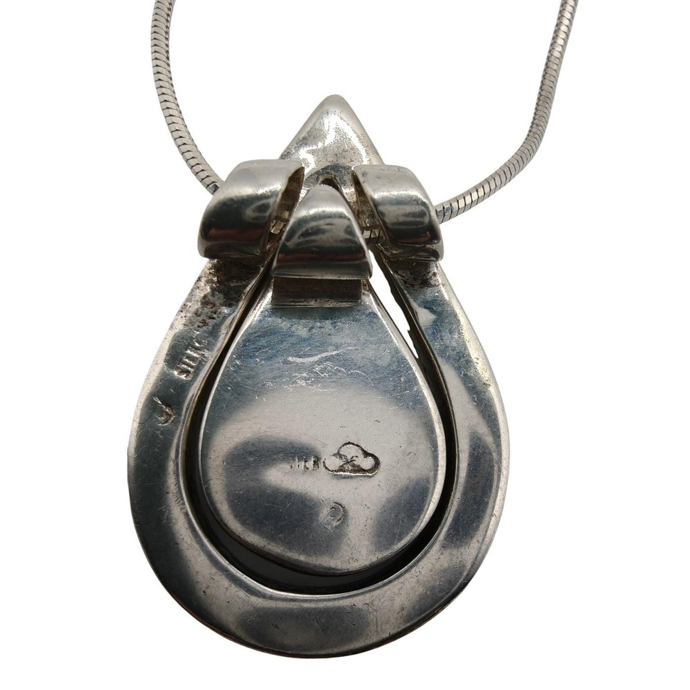 Sterling Silver Green Opal Inlay Teardrop Pendant Necklace Southwest Style 18.5" - Picture 6 of 9